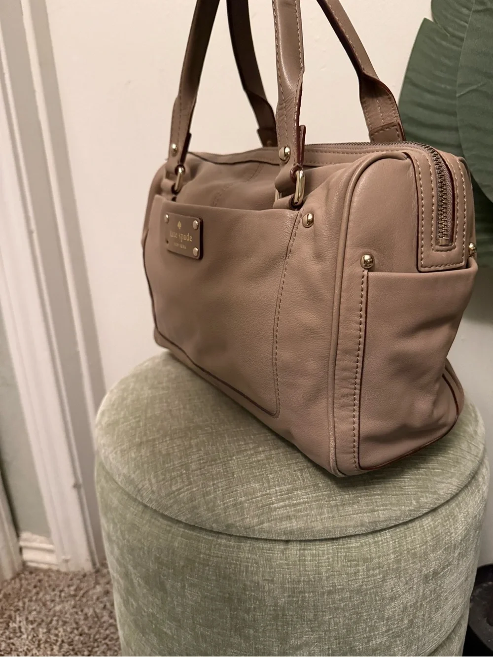 Kate Spade Baxter Street Catalina Taupe Leather Satchel Handbag